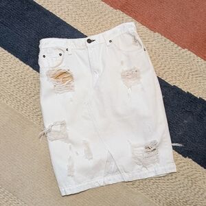 rag & bone Distressed Denim Pencil Skirt Shredded White 27